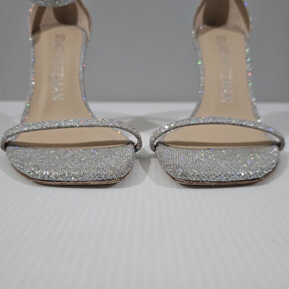 Stuart Weitzman Nudistcurve 100 Womens 8.5 Glam Glitter New Noir Strappy Sandal - Picture 4 of 14